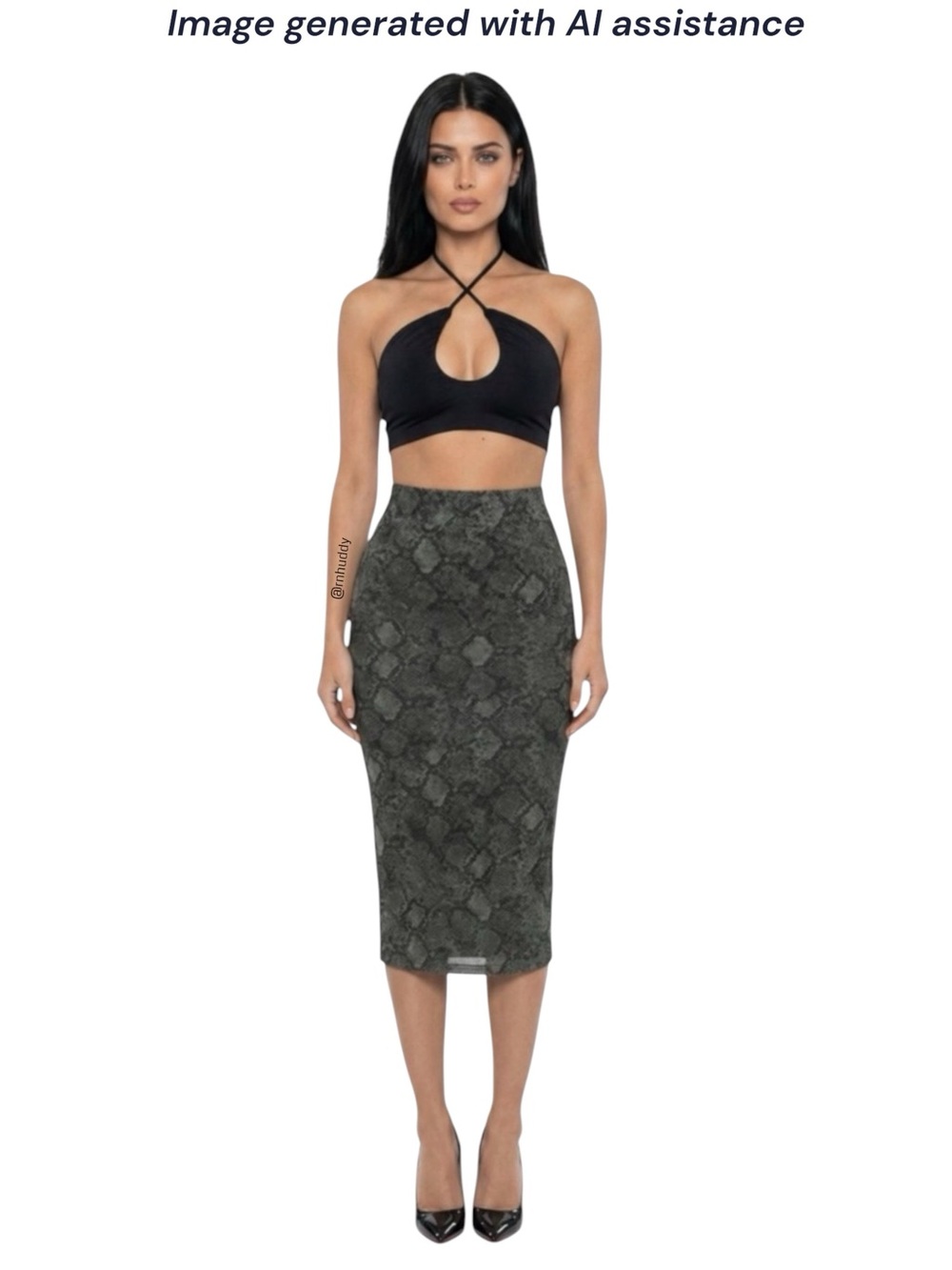 Good American M mesh green snakeskin print midi shirt - Picture 13 of 13
